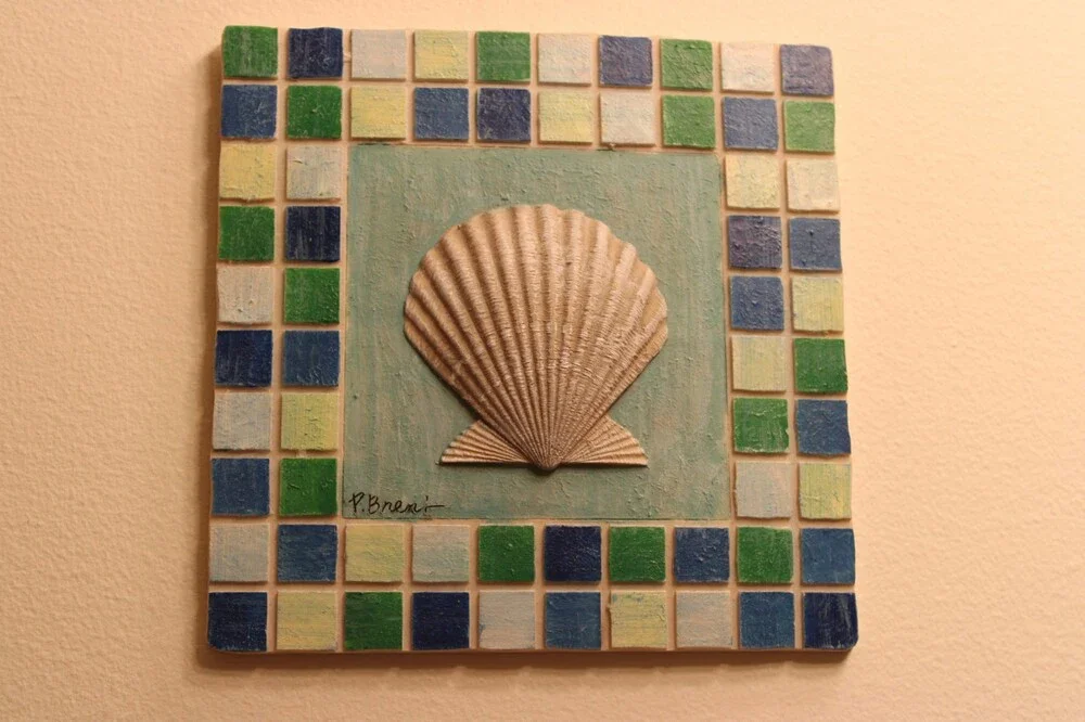 Vintage P Brent Sea Shell Mosaic Tile Wall Art Decor Plaques Conch Scallop 2